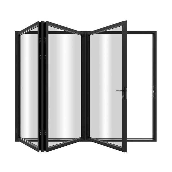 KaMic Elite-Fold 96" x 80" 3-Panel Aluminum Folding Door in Sleek Black with Hidden Hinges & Rollers, Right-to-Left Outward Folding Design - Model # SE-FD3PBK9680-RL