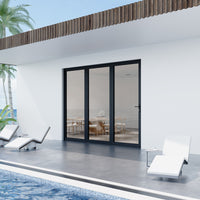 KaMic Elite-Fold 96" x 80" 3-Panel Aluminum Folding Door in Sleek Black with Hidden Hinges & Rollers, Right-to-Left Outward Folding Design - Model # SE-FD3PBK9680-RL