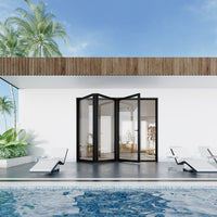 KaMic Elite-Fold 96" x 80" 3-Panel Aluminum Folding Door in Sleek Black with Hidden Hinges & Rollers, Right-to-Left Outward Folding Design - Model # SE-FD3PBK9680-RL