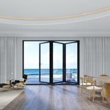 KaMic Elite-Fold 96" x 80" 3-Panel Aluminum Folding Door in Sleek Black with Hidden Hinges & Rollers, Right-to-Left Outward Folding Design - Model # SE-FD3PBK9680-RL