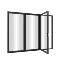 KaMic Elite-Fold 96" x 80" 3-Panel Aluminum Folding Door in Sleek Black with Hidden Hinges & Rollers, Right-to-Left Outward Folding Design - Model # SE-FD3PBK9680-RL