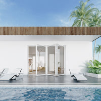 KaMic Elite-Fold 108" x 96" 3-Panel Aluminum Folding Door in Sleek White with Hidden Hinges & Rollers, Left-to-Right Outward Folding Design - Model # SE-FD3PWH10896-LR