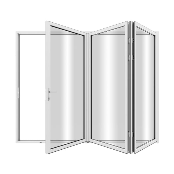 KaMic Elite-Fold 96" x 80" 3-Panel Aluminum Folding Door in Sleek White with Hidden Hinges & Rollers, Left-to-Right Outward Folding Design - Model # SE-FD3PWH9680-LR