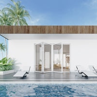 KaMic Elite-Fold 96" x 80" 3-Panel Aluminum Folding Door in Sleek White with Hidden Hinges & Rollers, Right-to-Left Outward Folding Design - Model # SE-FD3PWH9680-RL