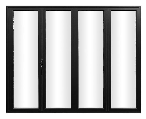 KaMic Elite-Fold 120" x 80" 4-Panel Aluminum Folding Door in Sleek Black with Hidden Hinges & Rollers, Left-to-Right Outward Folding Design - Model # SE-FD4PBK12080-LR-FULL