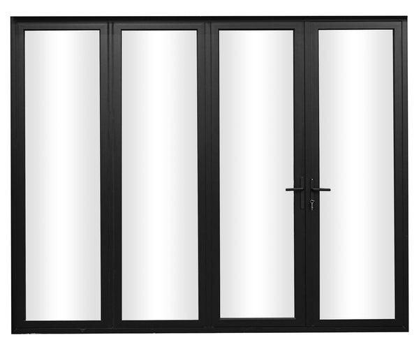 KaMic Elite-Fold 120" x 80" 4-Panel Aluminum Folding Door in Sleek Black with Hidden Hinges &amp; Rollers, Right-to-Left Outward Folding Design - Model # SE-FD4PBK12080-RL