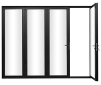 KaMic Elite-Fold 120" x 80" 4-Panel Aluminum Folding Door in Sleek Black with Hidden Hinges &amp; Rollers, Right-to-Left Outward Folding Design - Model # SE-FD4PBK12080-RL