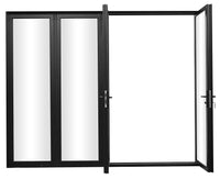 KaMic Elite-Fold 120" x 80" 4-Panel Aluminum Folding Door in Sleek Black with Hidden Hinges &amp; Rollers, Right-to-Left Outward Folding Design - Model # SE-FD4PBK12080-RL