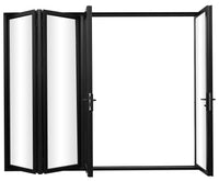 KaMic Elite-Fold 120" x 80" 4-Panel Aluminum Folding Door in Sleek Black with Hidden Hinges &amp; Rollers, Right-to-Left Outward Folding Design - Model # SE-FD4PBK12080-RL