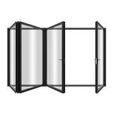 KaMic Elite-Fold 120" x 80" 4-Panel Aluminum Folding Door in Sleek Black with Hidden Hinges &amp; Rollers, Right-to-Left Outward Folding Design - Model # SE-FD4PBK12080-RL