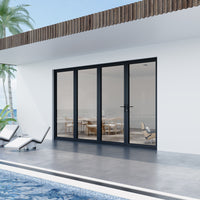 KaMic Elite-Fold 120" x 80" 4-Panel Aluminum Folding Door in Sleek Black with Hidden Hinges &amp; Rollers, Right-to-Left Outward Folding Design - Model # SE-FD4PBK12080-RL