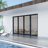 KaMic Elite-Fold 120" x 80" 4-Panel Aluminum Folding Door in Sleek Black with Hidden Hinges &amp; Rollers, Right-to-Left Outward Folding Design - Model # SE-FD4PBK12080-RL