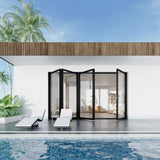 KaMic Elite-Fold 120" x 80" 4-Panel Aluminum Folding Door in Sleek Black with Hidden Hinges &amp; Rollers, Right-to-Left Outward Folding Design - Model # SE-FD4PBK12080-RL