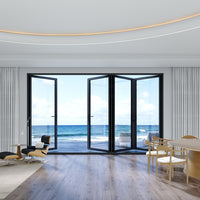 KaMic Elite-Fold 120" x 80" 4-Panel Aluminum Folding Door in Sleek Black with Hidden Hinges &amp; Rollers, Right-to-Left Outward Folding Design - Model # SE-FD4PBK12080-RL