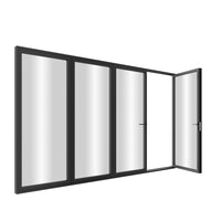 KaMic Elite-Fold 120" x 80" 4-Panel Aluminum Folding Door in Sleek Black with Hidden Hinges &amp; Rollers, Right-to-Left Outward Folding Design - Model # SE-FD4PBK12080-RL