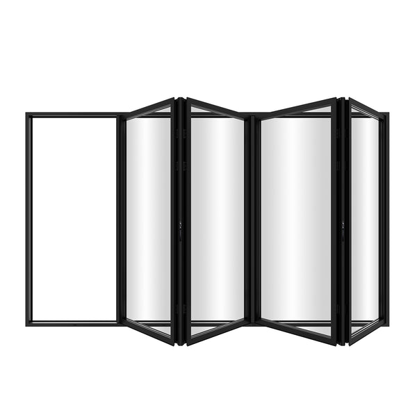 KaMic Elite-Fold 120" x 96" 4-Panel Aluminum Folding Door in Sleek Black with Hidden Hinges & Rollers, Left-to-Right Outward Folding Design - Model # SE-FD4PBK12096-LR--FULL