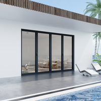 KaMic Elite-Fold 120" x 96" 4-Panel Aluminum Folding Door in Sleek Black with Hidden Hinges & Rollers, Left-to-Right Outward Folding Design - Model # SE-FD4PBK12096-LR--FULL