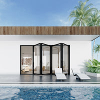 KaMic Elite-Fold 120" x 96" 4-Panel Aluminum Folding Door in Sleek Black with Hidden Hinges & Rollers, Left-to-Right Outward Folding Design - Model # SE-FD4PBK12096-LR--FULL