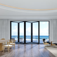 KaMic Elite-Fold 120" x 96" 4-Panel Aluminum Folding Door in Sleek Black with Hidden Hinges & Rollers, Left-to-Right Outward Folding Design - Model # SE-FD4PBK12096-LR--FULL