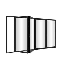 KaMic Elite-Fold 120" x 96" 4-Panel Aluminum Folding Door in Sleek Black with Hidden Hinges & Rollers, Left-to-Right Outward Folding Design - Model # SE-FD4PBK12096-LR--FULL