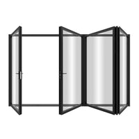 KaMic Elite-Fold 120" x 96" 4-Panel Aluminum Folding Door in Sleek Black with Hidden Hinges & Rollers, Left-to-Right Outward Folding Design - Model # SE-FD4PBK12096-LR