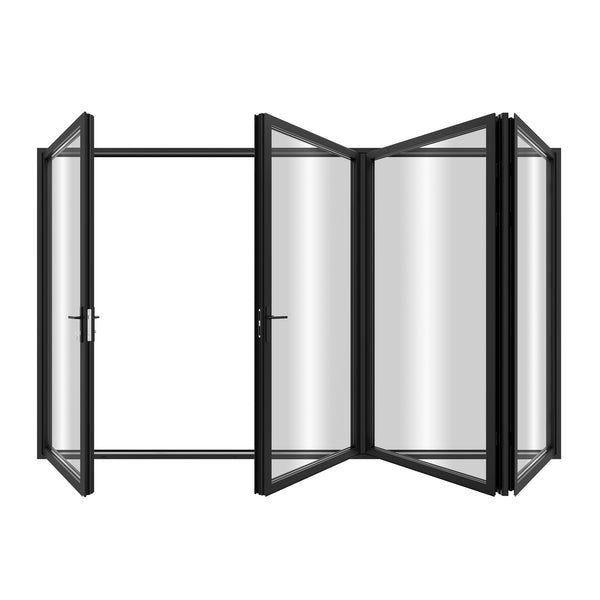 KaMic Elite-Fold 120" x 96" 4-Panel Aluminum Folding Door in Sleek Black with Hidden Hinges & Rollers, Left-to-Right Outward Folding Design - Model # SE-FD4PBK12096-LR
