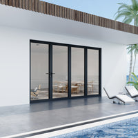 KaMic Elite-Fold 120" x 96" 4-Panel Aluminum Folding Door in Sleek Black with Hidden Hinges & Rollers, Left-to-Right Outward Folding Design - Model # SE-FD4PBK12096-LR