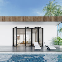 KaMic Elite-Fold 120" x 96" 4-Panel Aluminum Folding Door in Sleek Black with Hidden Hinges & Rollers, Left-to-Right Outward Folding Design - Model # SE-FD4PBK12096-LR