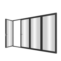 KaMic Elite-Fold 120" x 96" 4-Panel Aluminum Folding Door in Sleek Black with Hidden Hinges & Rollers, Left-to-Right Outward Folding Design - Model # SE-FD4PBK12096-LR