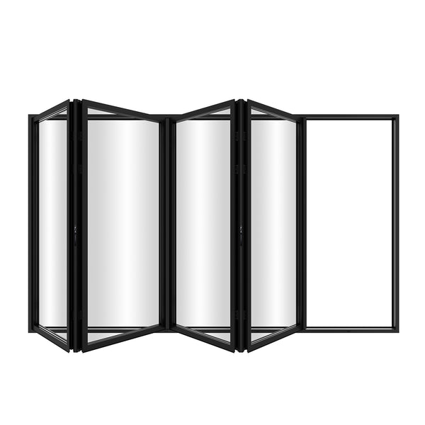 KaMic Elite-Fold 120" x 96" 4-Panel Aluminum Folding Door in Sleek Black with Hidden Hinges & Rollers, Right-to-Left Outward Folding Design - Model # SE-FD4PBK12096-RL-FULL