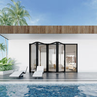 KaMic Elite-Fold 120" x 96" 4-Panel Aluminum Folding Door in Sleek Black with Hidden Hinges & Rollers, Right-to-Left Outward Folding Design - Model # SE-FD4PBK12096-RL-FULL