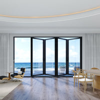 KaMic Elite-Fold 120" x 96" 4-Panel Aluminum Folding Door in Sleek Black with Hidden Hinges & Rollers, Right-to-Left Outward Folding Design - Model # SE-FD4PBK12096-RL-FULL