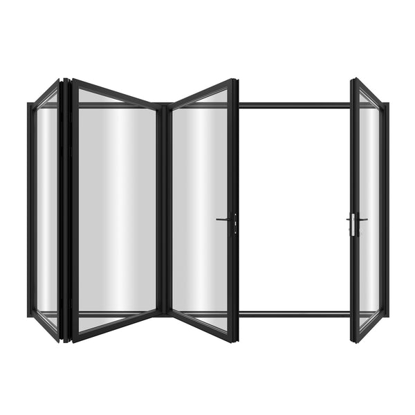 KaMic Elite-Fold 120" x 96" 4-Panel Aluminum Folding Door in Sleek Black with Hidden Hinges & Rollers, Right-to-Left Outward Folding Design - Model # SE-FD4PBK12096-RL