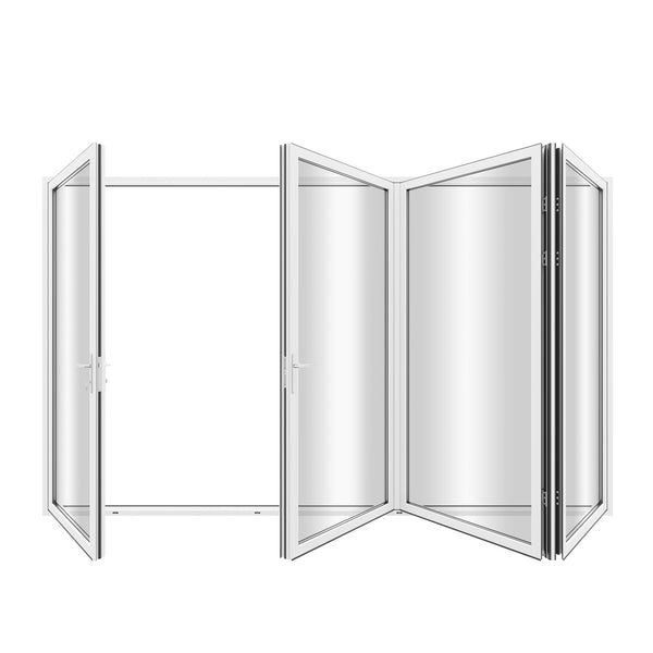 *Special Order* KaMic Elite-Fold 144" x 84" 4-Panel Aluminum Folding Door in Sleek White with Hidden Hinges &amp; Rollers, Left to Right Inward Folding Design - Model # CM-SE-FD4PWH14484-LR