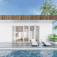 *Special Order* KaMic Elite-Fold 144" x 84" 4-Panel Aluminum Folding Door in Sleek White with Hidden Hinges &amp; Rollers, Left to Right Inward Folding Design - Model # CM-SE-FD4PWH14484-LR