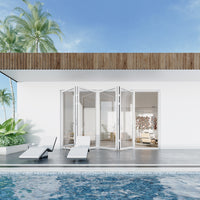 KaMic Elite-Fold 120" x 80" 4-Panel Aluminum Folding Door in Sleek White with Hidden Hinges & Rollers, Right-to-Left Outward Folding Design - Model # SE-FD4PWH12080-RL-FULL