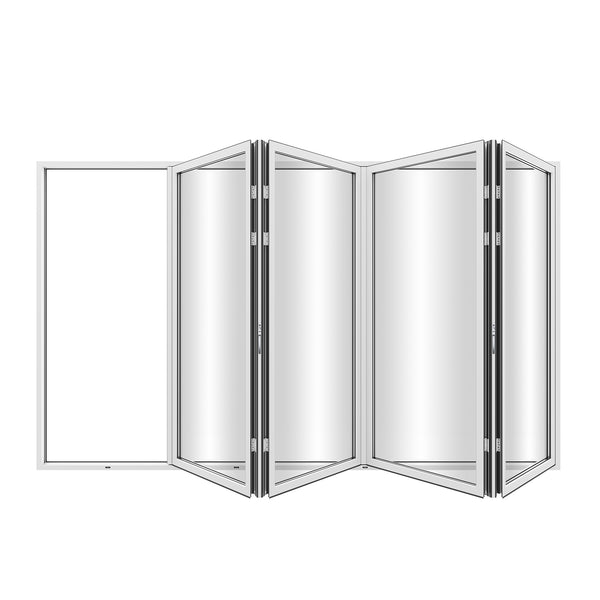 KaMic Elite-Fold 120" x 96" 4-Panel Aluminum Folding Door in Sleek White with Hidden Hinges & Rollers, Left-to-Right Outward Folding Design - Model # SE-FD4PWH12096-LR-FULL