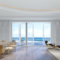 KaMic Elite-Fold 120" x 96" 4-Panel Aluminum Folding Door in Sleek White with Hidden Hinges & Rollers, Left-to-Right Outward Folding Design - Model # SE-FD4PWH12096-LR