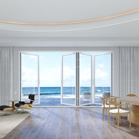 KaMic Elite-Fold 120" x 96" 4-Panel Aluminum Folding Door in Sleek White with Hidden Hinges & Rollers, Right-to-Left Outward Folding Design - Model # SE-FD4PWH12096-RL