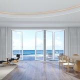 KaMic Elite-Fold 120" x 96" 4-Panel Aluminum Folding Door in Sleek White with Hidden Hinges & Rollers, Right-to-Left Outward Folding Design - Model # SE-FD4PWH12096-RL