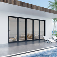 KaMic Elite-Fold 144" x 80" 5-Panel Aluminum Folding Door in Sleek Black with Hidden Hinges & Rollers, Left-to-Right Outward Folding Design - Model # SE-FD5PBK14480-LR