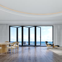 KaMic Elite-Fold 144" x 80" 5-Panel Aluminum Folding Door in Sleek Black with Hidden Hinges & Rollers, Left-to-Right Outward Folding Design - Model # SE-FD5PBK14480-LR