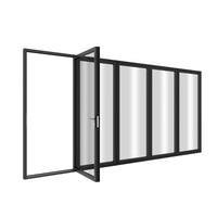 KaMic Elite-Fold 144" x 80" 5-Panel Aluminum Folding Door in Sleek Black with Hidden Hinges & Rollers, Left-to-Right Outward Folding Design - Model # SE-FD5PBK14480-LR