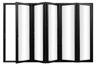 KaMic Elite-Fold 144" x 96" 5-Panel Aluminum Folding Door in Sleek Black with Hidden Hinges & Rollers, Left-to-Right Outward Folding Design - Model # SE-FD5PBK14496-LR