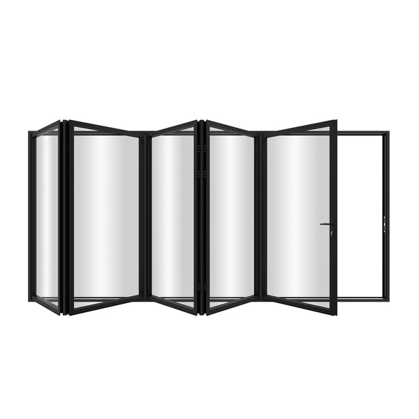 KaMic Elite-Fold 144" x 96" 5-Panel Aluminum Folding Door in Sleek Black with Hidden Hinges & Rollers, Right-to-Left Outward Folding Design - Model # SE-FD5PBK14496-RL