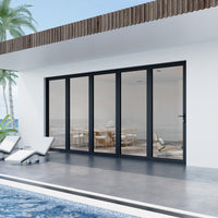 KaMic Elite-Fold 144" x 96" 5-Panel Aluminum Folding Door in Sleek Black with Hidden Hinges & Rollers, Right-to-Left Outward Folding Design - Model # SE-FD5PBK14496-RL