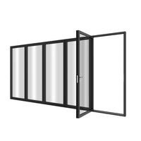 KaMic Elite-Fold 144" x 96" 5-Panel Aluminum Folding Door in Sleek Black with Hidden Hinges & Rollers, Right-to-Left Outward Folding Design - Model # SE-FD5PBK14496-RL