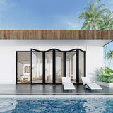 KaMic Elite-Fold 168" x 80" 5-Panel Aluminum Folding Door in Sleek Black with Hidden Hinges & Rollers, Left-to-Right Outward Folding Design - Model # SE-FD5PBK16880-LR