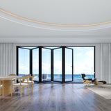 KaMic Elite-Fold 168" x 80" 5-Panel Aluminum Folding Door in Sleek Black with Hidden Hinges & Rollers, Left-to-Right Outward Folding Design - Model # SE-FD5PBK16880-LR