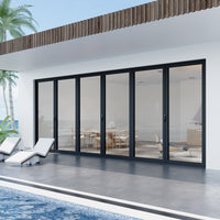 KaMic Elite-Fold 192" x 80" 6-Panel Aluminum Folding Door in Sleek Black with Hidden Hinges & Rollers, Right-to-Left Outward Folding Design - Model # SE-FD6PBK19280-RL